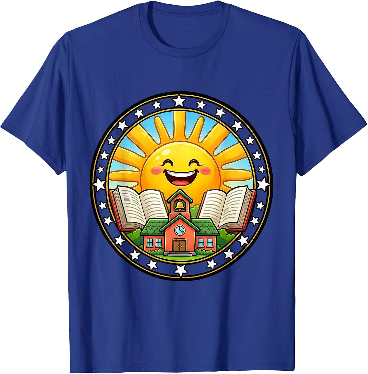 Cheerful Sunrise Over a Learning Classroom T-Shirt - Royal Blue