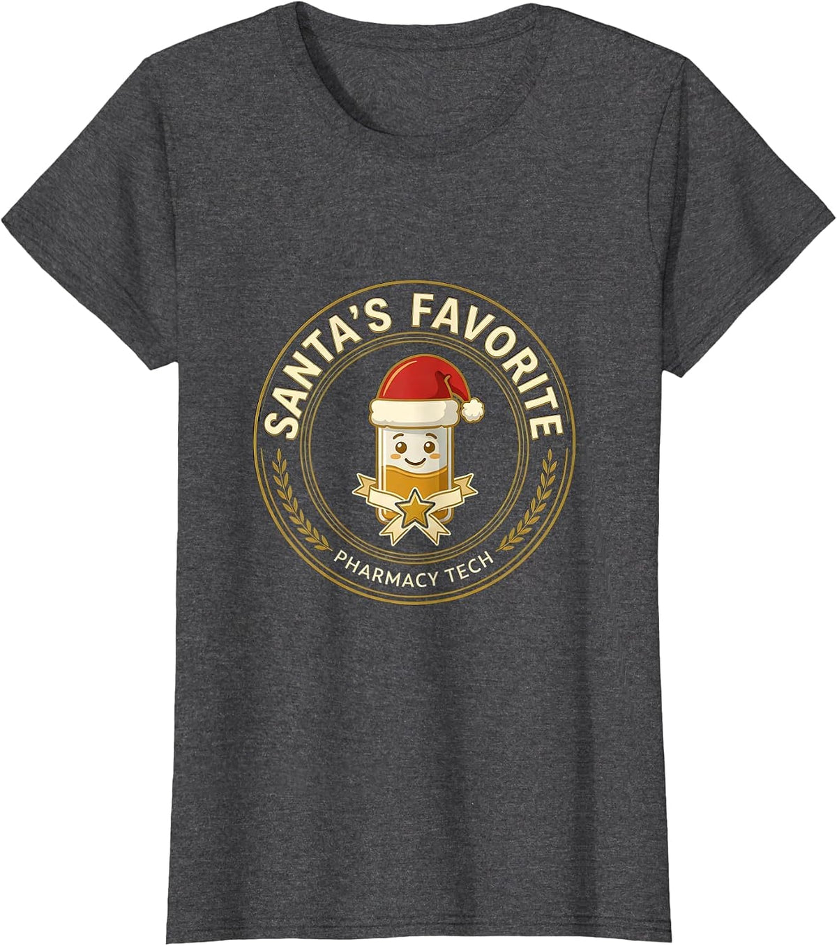 Women's Santa's Favorite Pharmacy Tech Funny Christmas Pharmacy T-Shirt - Dark Heather Grey