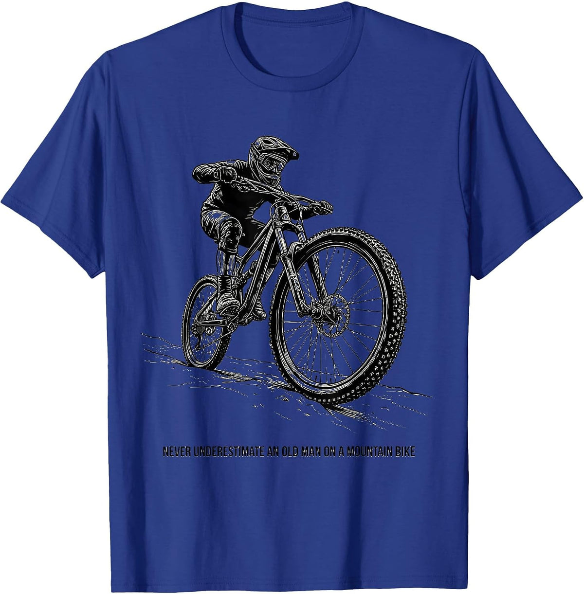 Never Underestimate An Old Man On A Mountain Bike Cycling T-Shirt - Royal Blue