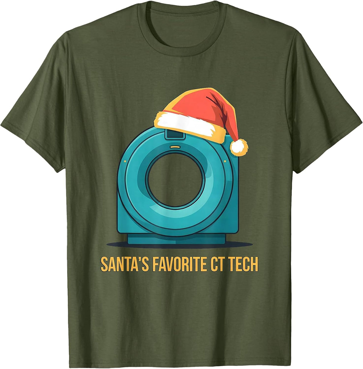Santa's Favorite CT Tech Funny Radiology Tech Christmas T-Shirt - Olive Green
