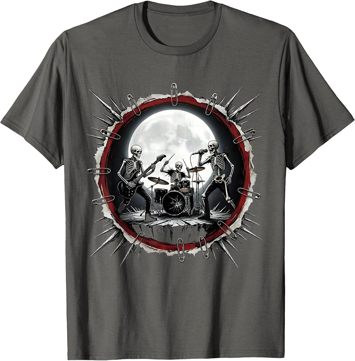 Skeleton Band Moonlit Stage Graphic Tee T-Shirt - Asphalt Grey