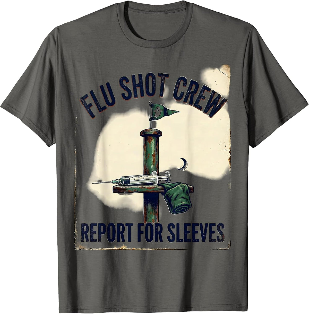 Flu Shot Crew Report For Sleeves Vintage Nurse Ghost T-Shirt - Asphalt Grey