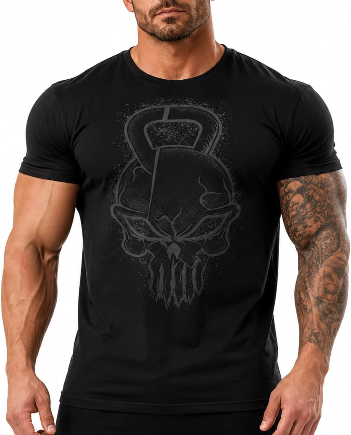 Gymish Lifestyle Reaper Skull Gym Shirt for Men, Bodybuilding Workout Tee - 4. Reaper Black on Black