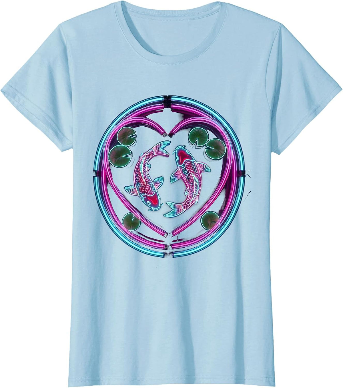 I Heart Koi Pond Heart-Shaped Lily Pad Design T-Shirt - Baby Blue