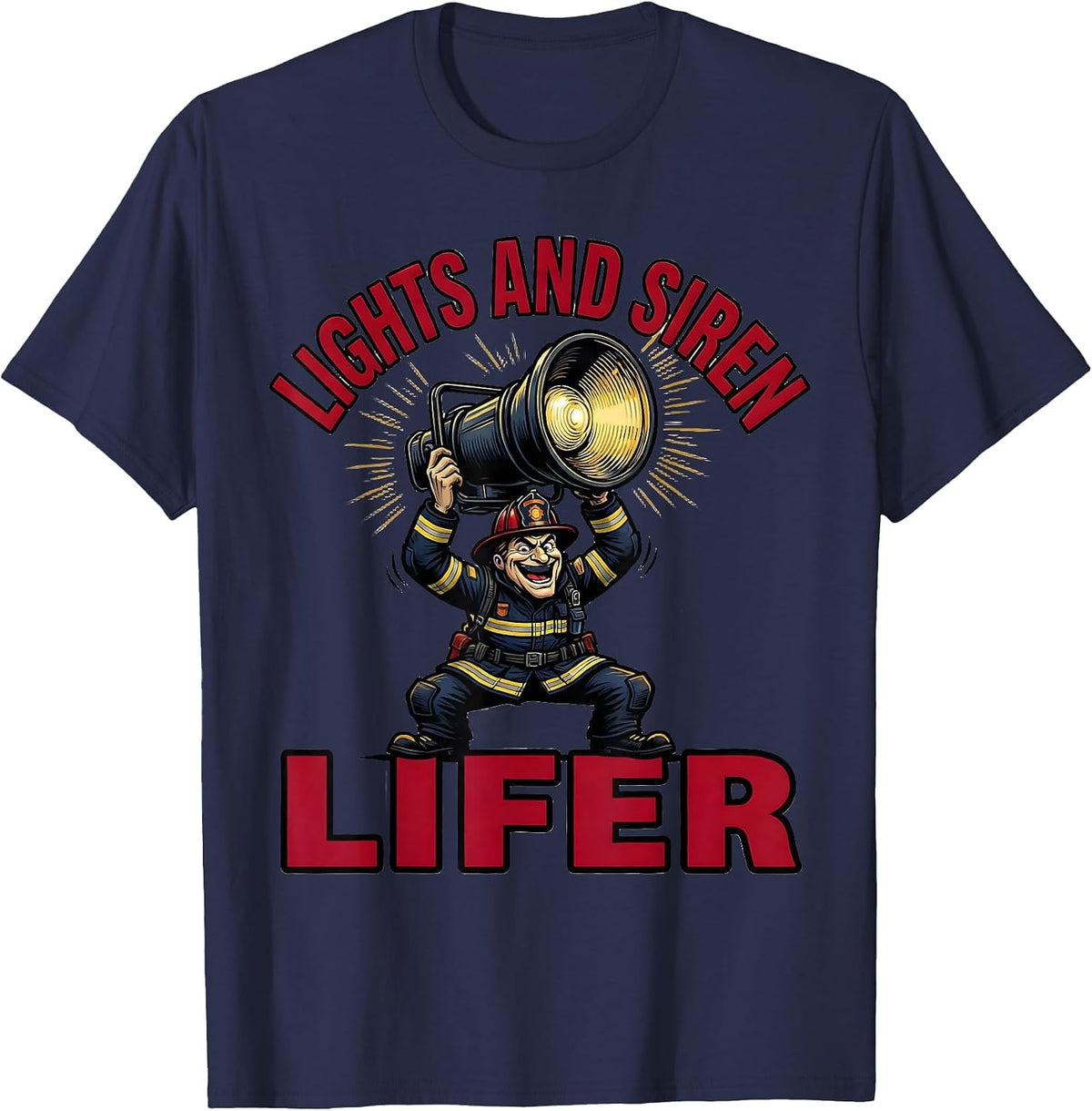 Lights And Siren Lifer Funny EMT Paramedic First Responder T-Shirt - Navy Blue