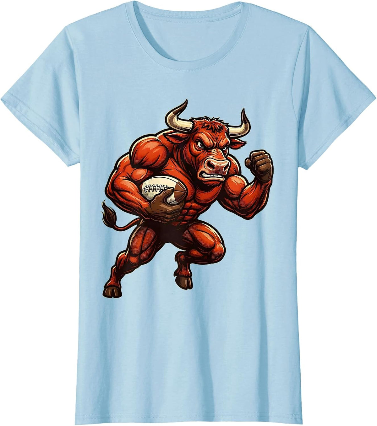 Angry Charging Bull Rugby Graphic T-Shirt - Baby Blue