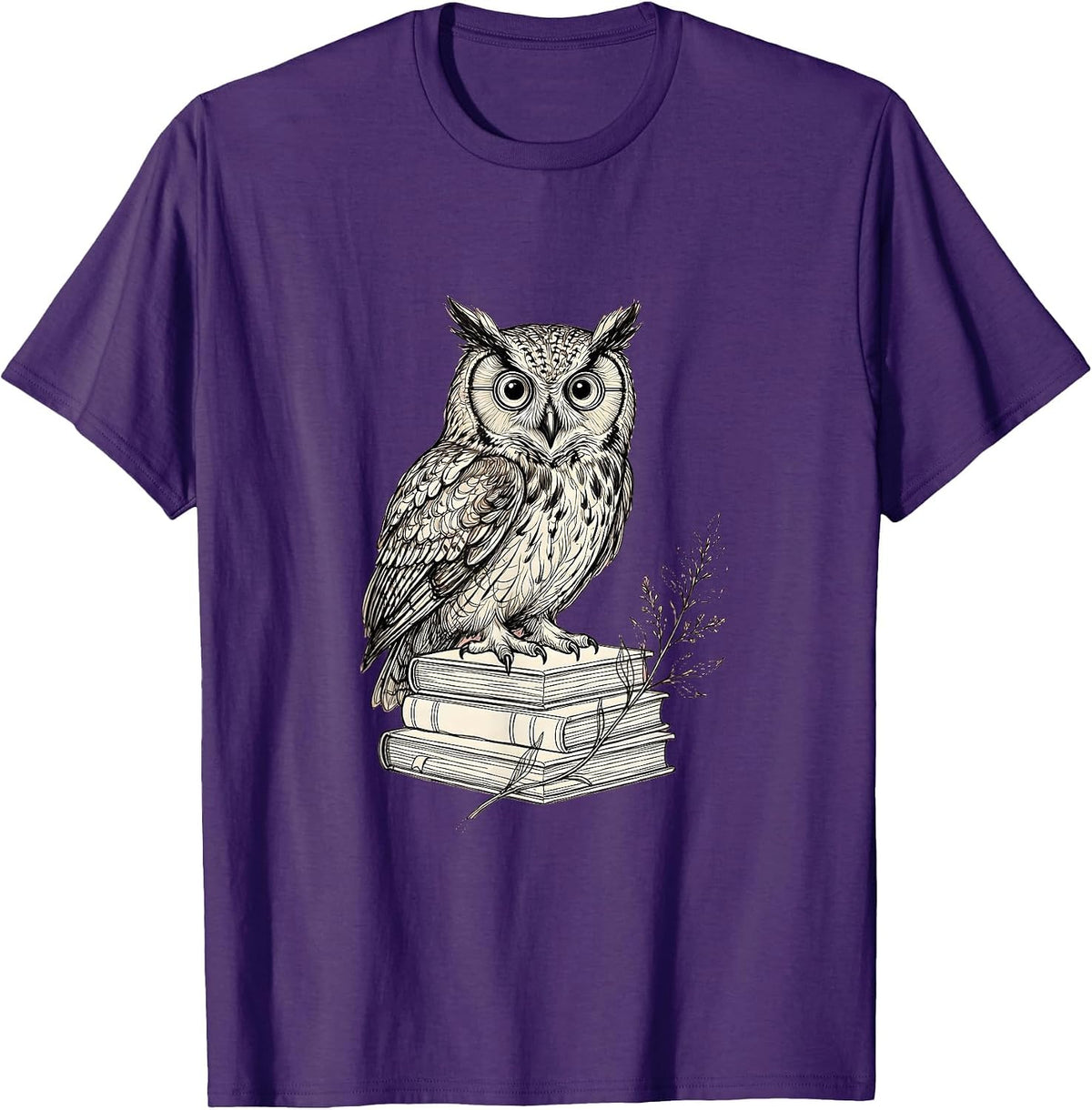 Men's Wise Owl on Books Cute Teacher Graphic T-Shirt - Purple