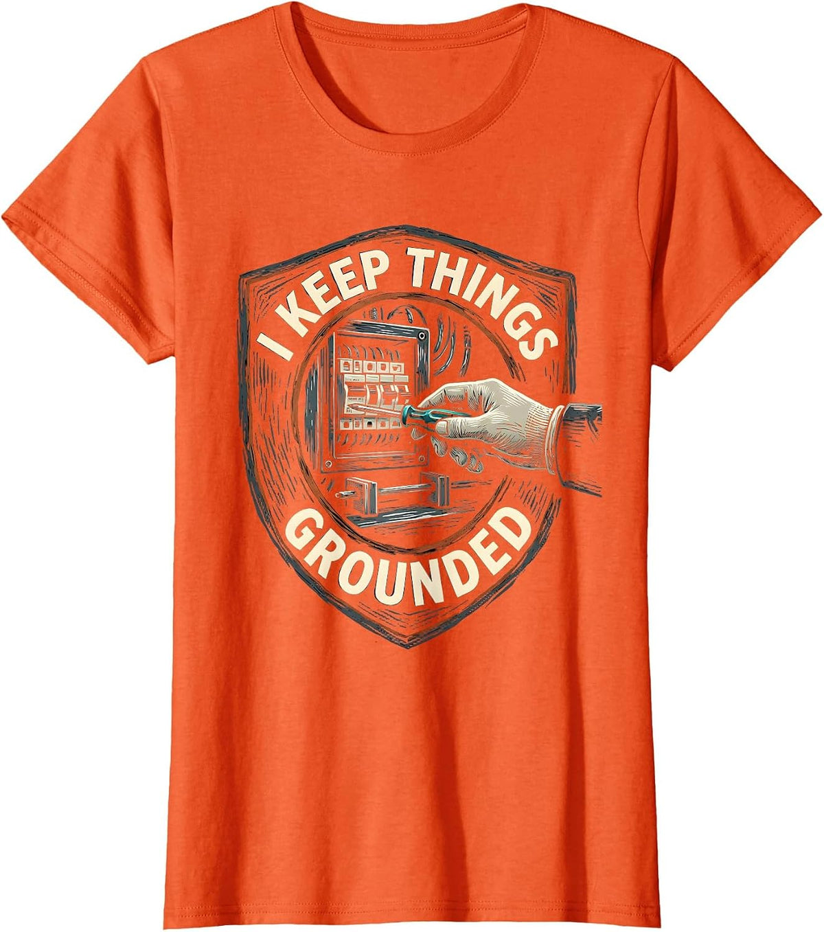 I Keep Things Grounded Funny Electrician Skeleton Humor T-Shirt - Orange