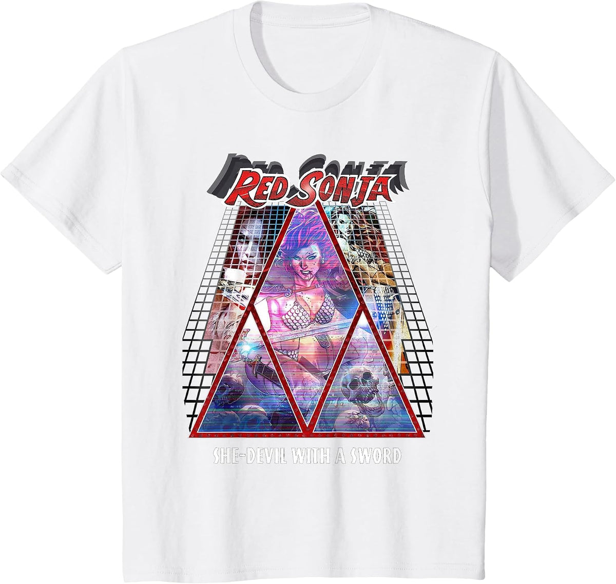 Red Sonja Poster Synthwave Redhead Epic Cyberpunk Retro 80s T-Shirt - White