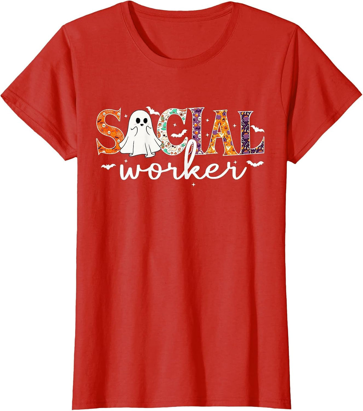 Social Worker Halloween Retro Ghost Halloween Social Worker T-Shirt - Red