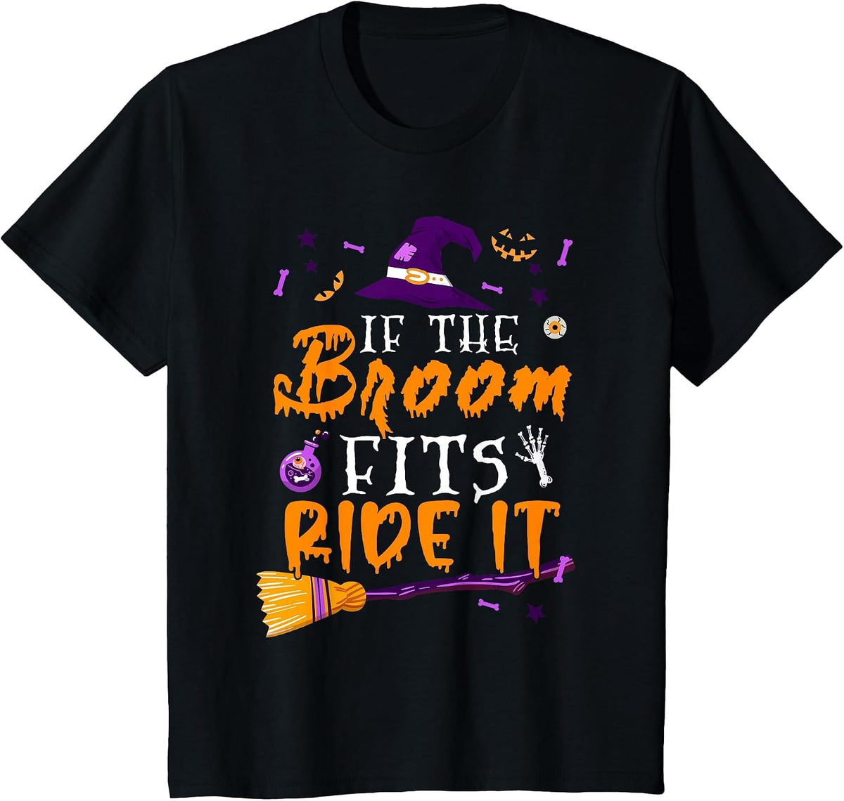 If The Broom Fits Ride It Cute Halloween Costume Witch T-Shirt - Black