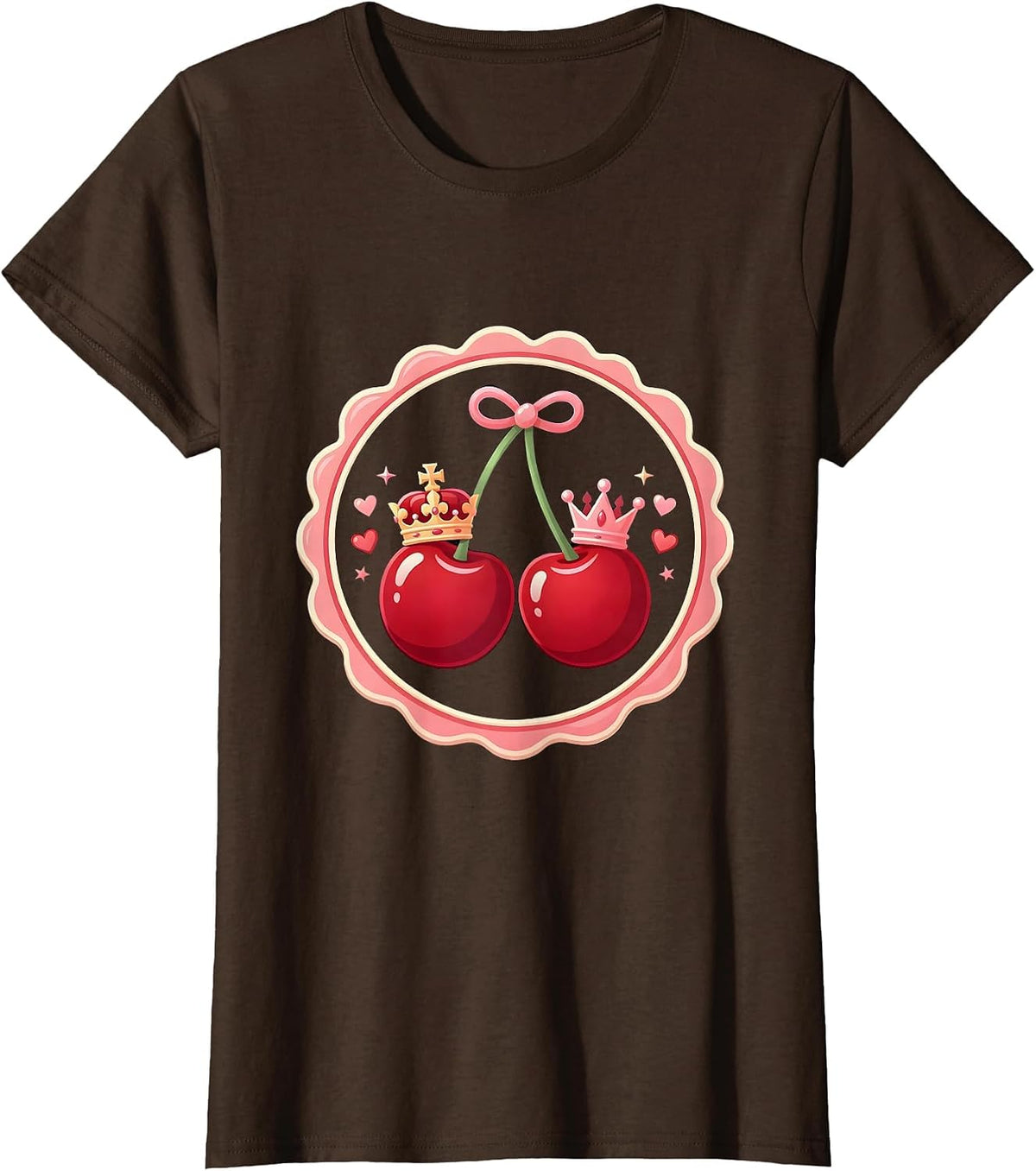 Women's King and Queen Chess Pieces Couples Matching Design T-Shirt - Brown