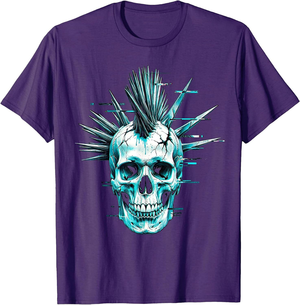Punk Skull Liberty Spikes Mohawk Graphic T-Shirt - Purple