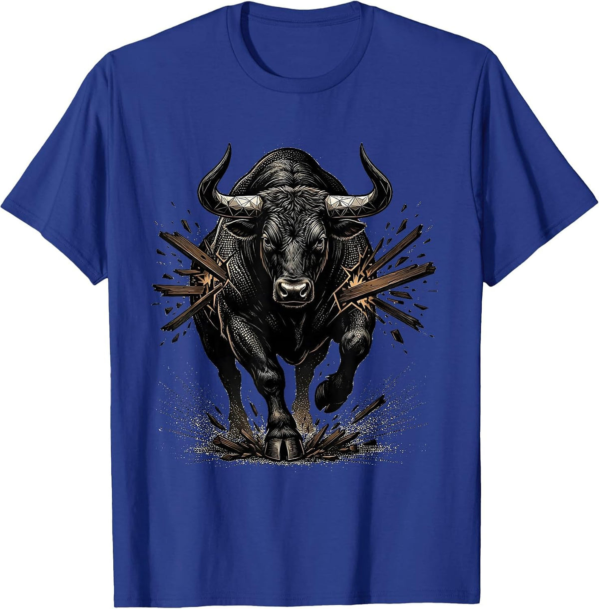 Bull Charging Through Boardroom Table Graphic T-Shirt - Royal Blue