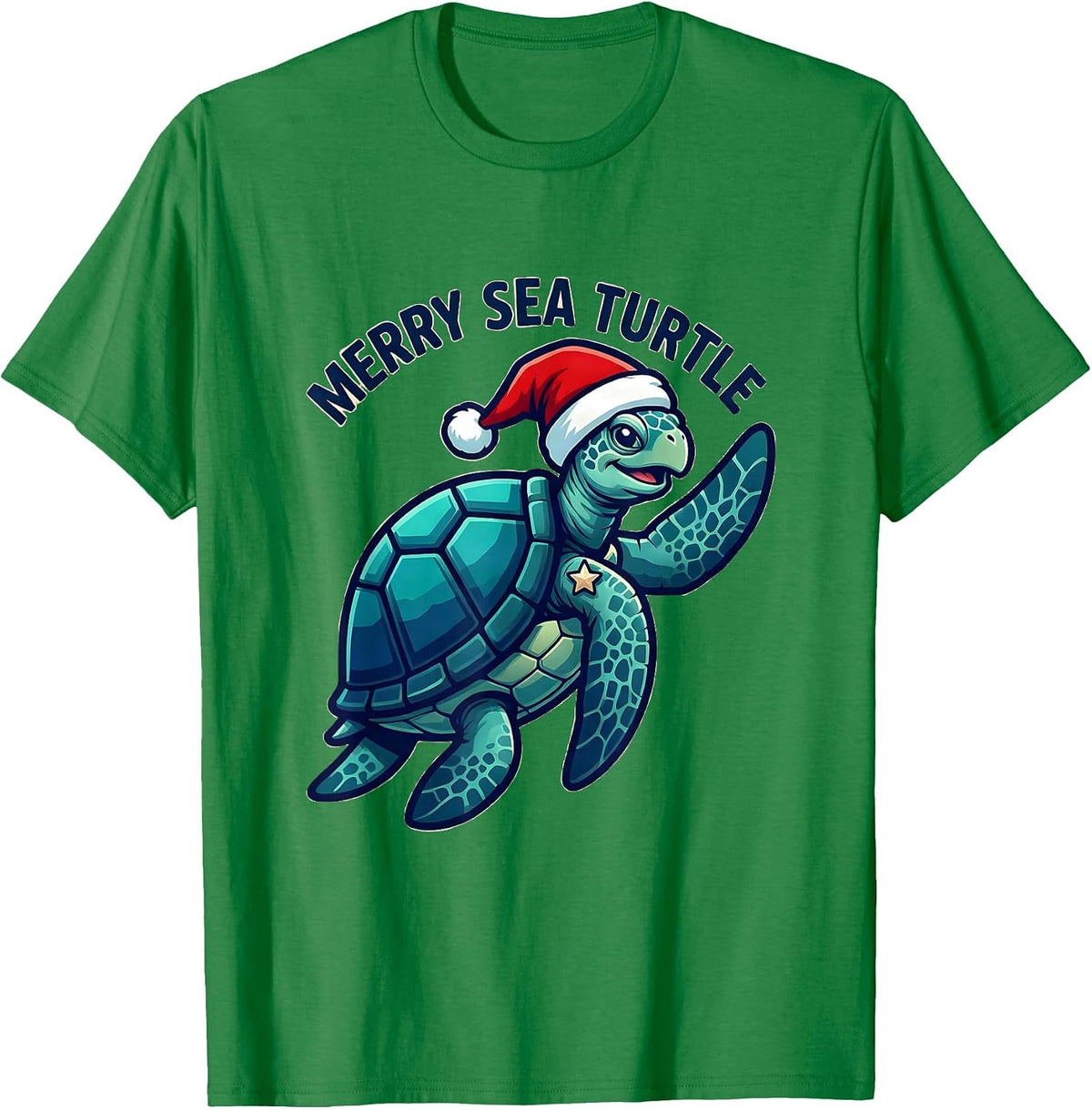 Men's Merry Sea Turtle Whimsical Santa Hat Sea Turtle Lover T-Shirt - Kelly Green