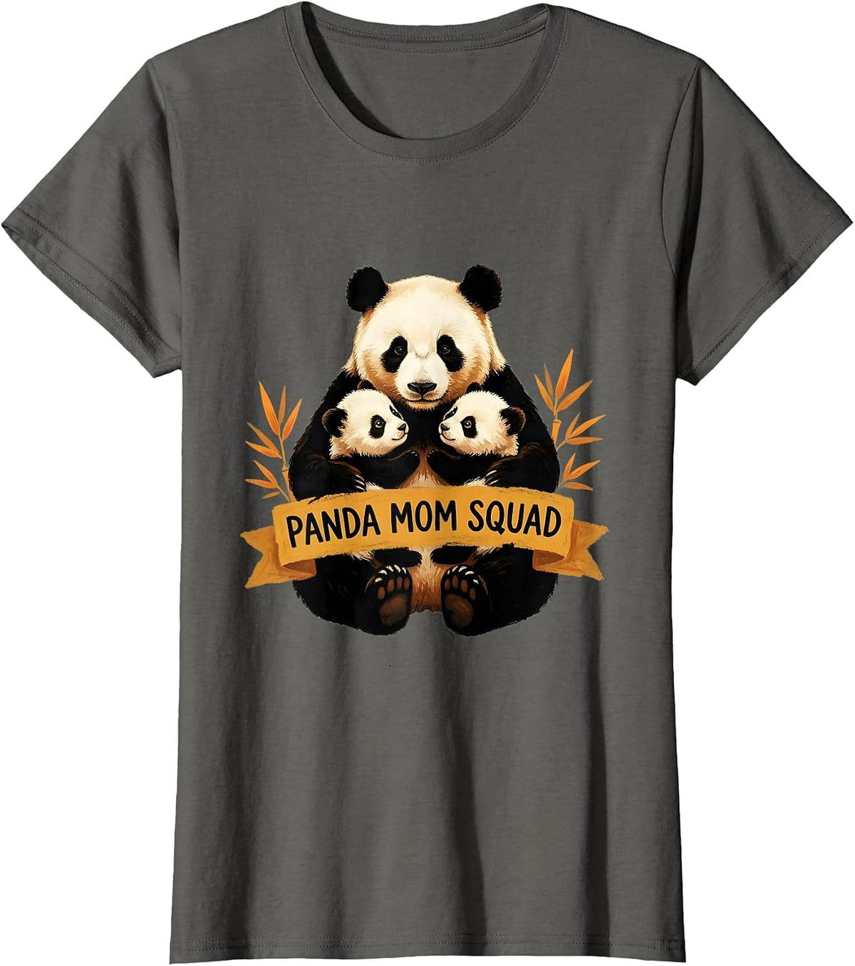 Women's Panda Mom Squad Cute Bear Lover Design T-Shirt - Asphalt Grey