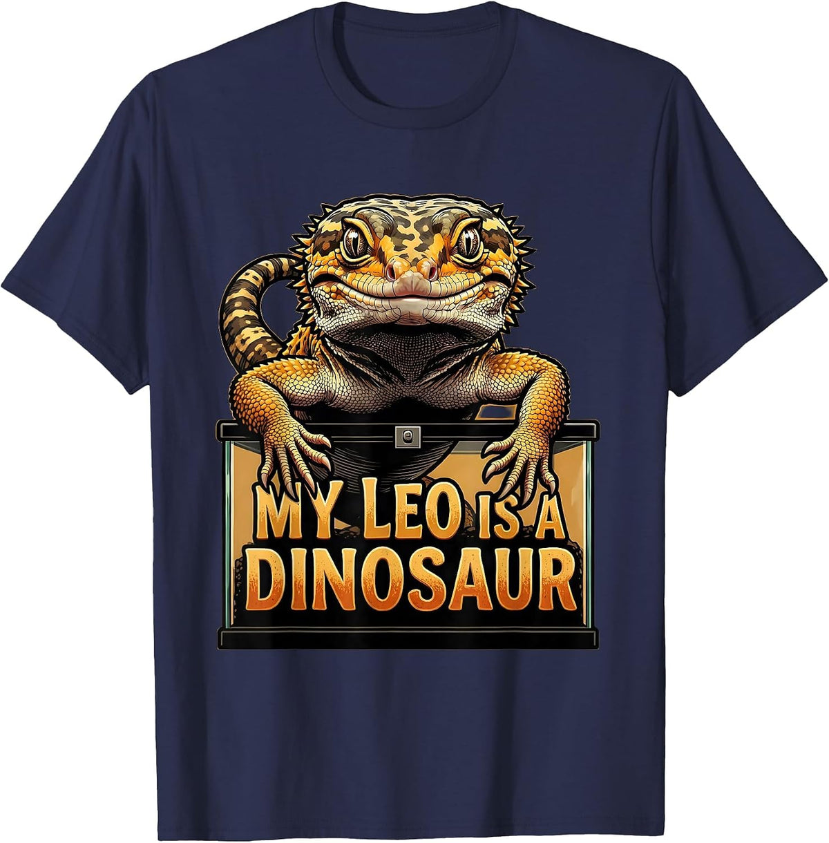My Leo Is A Dinosaur Funny Leopard Gecko Reptile Lover Gift T-Shirt - Navy Blue