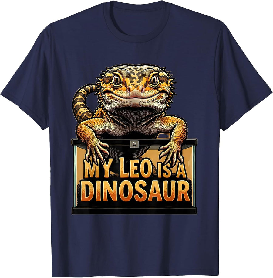 My Leo Is A Dinosaur Funny Leopard Gecko Reptile Lover Gift T-Shirt - Navy Blue
