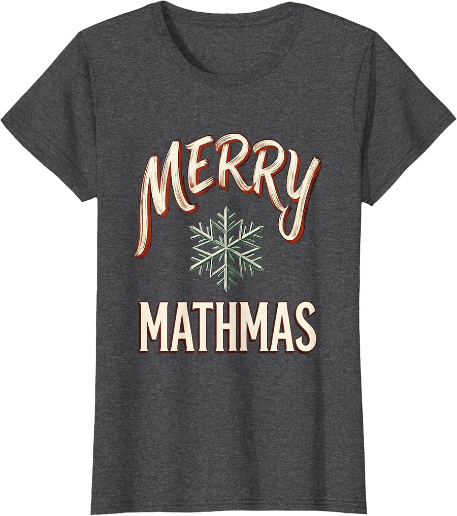 Women's Merry Mathmas Funny Math Teacher Christmas Pun Gift T-Shirt - Dark Heather Grey