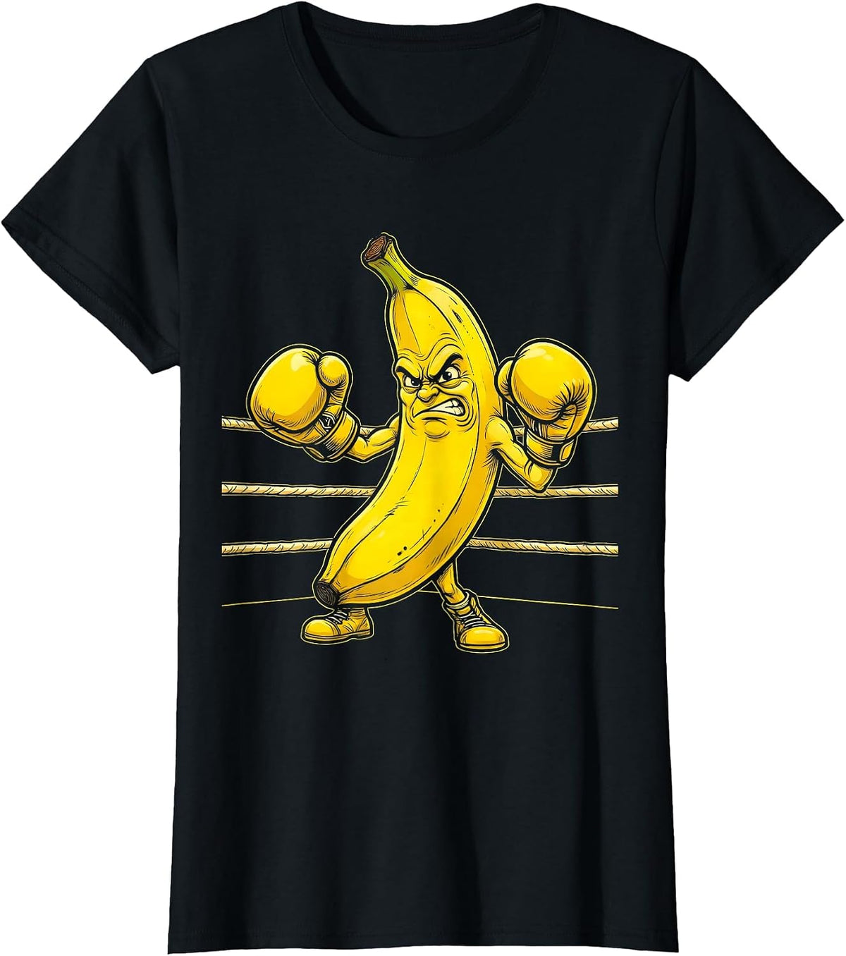 Banana Boxing Champ Funny Fruit Fighter Graphic T-Shirt - Black