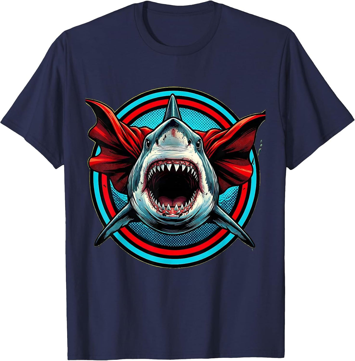 Men's Mommy Shark Superhero Cape Graphic Tee T-Shirt - Navy Blue