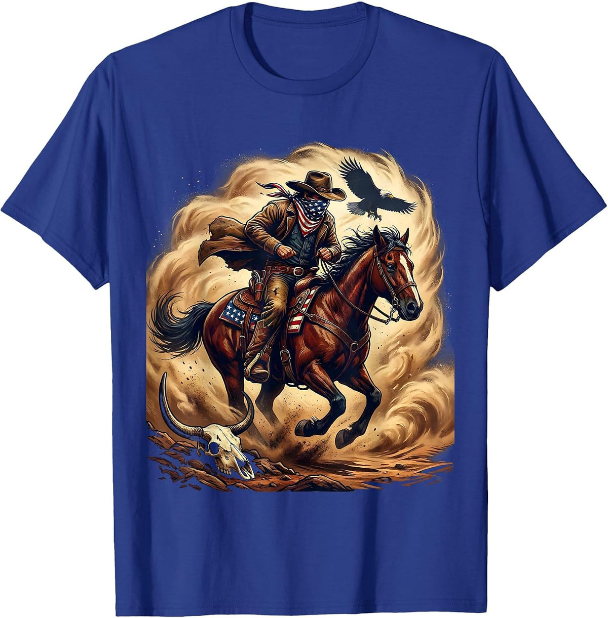 Cowboy Riding Through Sandstorm Graphic Tee T-Shirt - Royal Blue