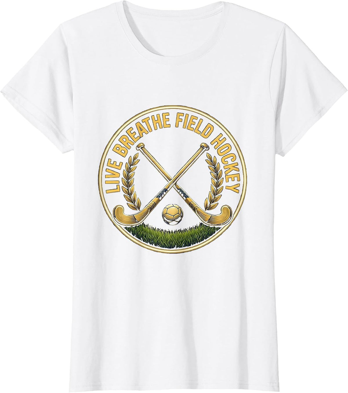 Live Breathe Field Hockey Graphic Design T-Shirt - White