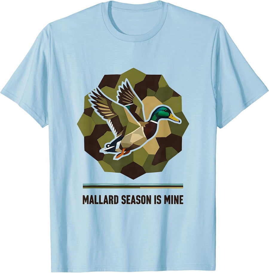 Men's Mallard Season Is Mine Geometric Camo Hunter Duck Hunting T-Shirt - Baby Blue
