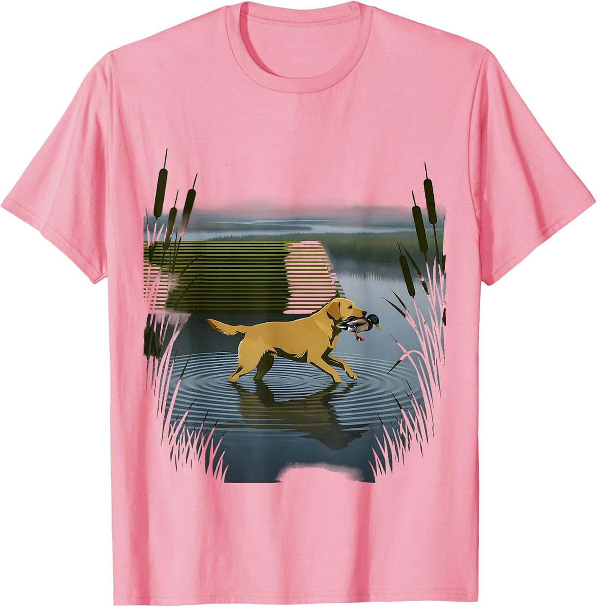 Men's Camo Duck Hunt Retriever Dog Graphic Tee T-Shirt - Pink