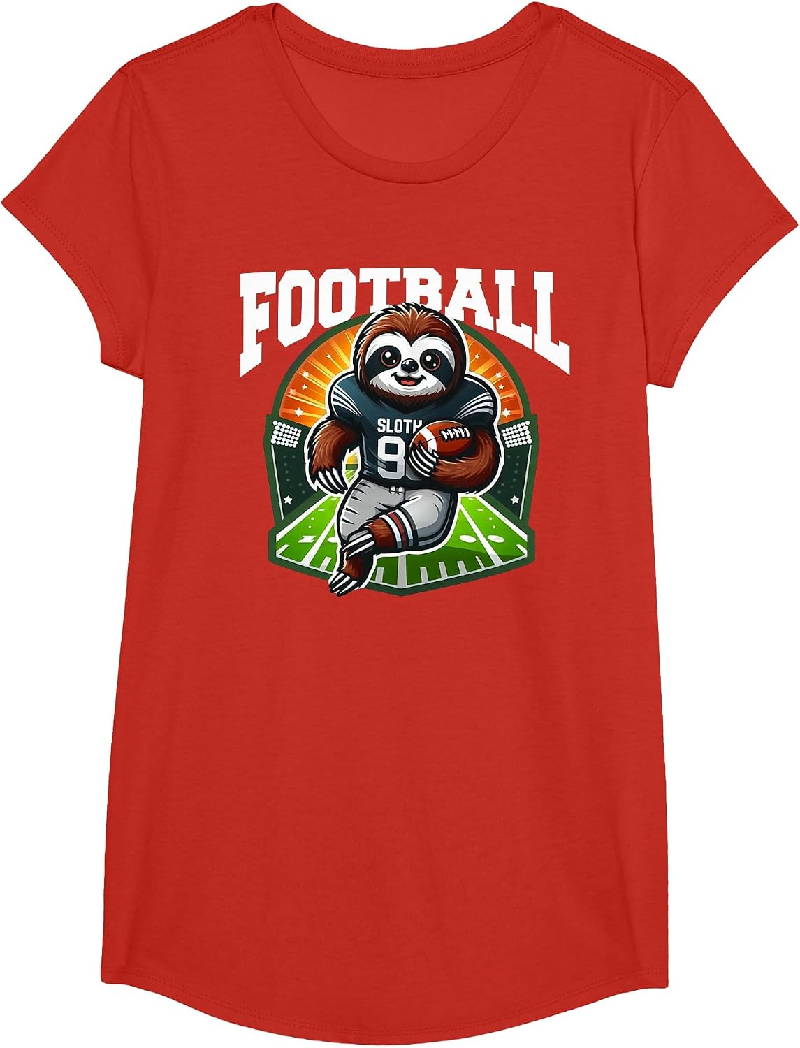 Football Sloth Playing Football Games T-Shirt - Girls Red
