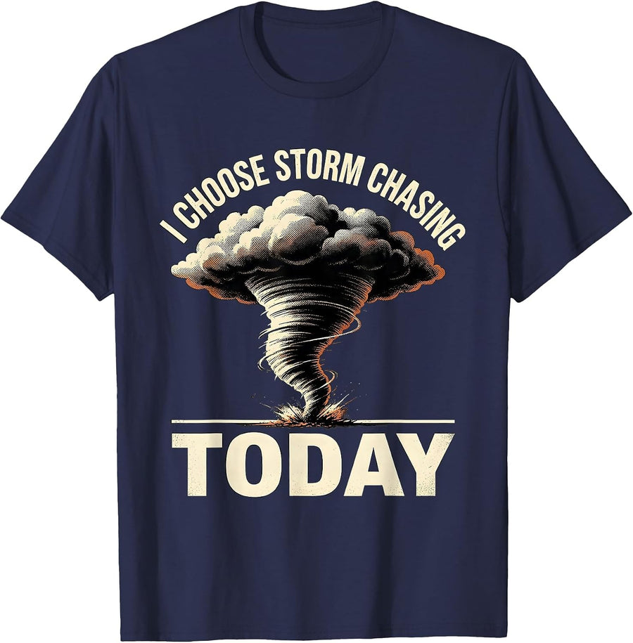 I Choose Storm Chasing Today Vintage Storm Chaser Tornado T-Shirt - Navy Blue