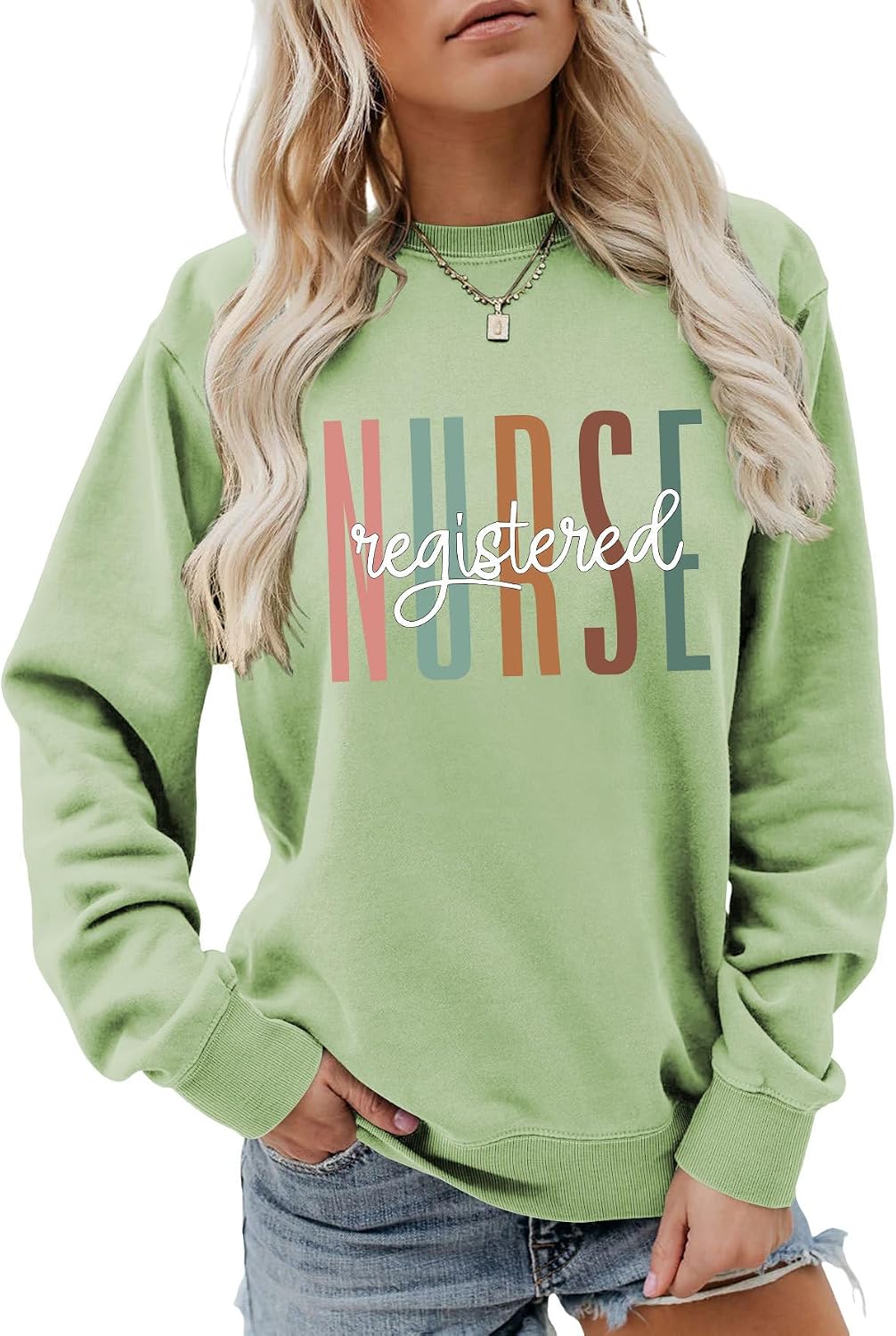 Registered Nurse Sweatshirt for Women Nurse Life Long Sleeve Shirt Nursing Studenrt Pullover Crewneck Tops - Olive Green