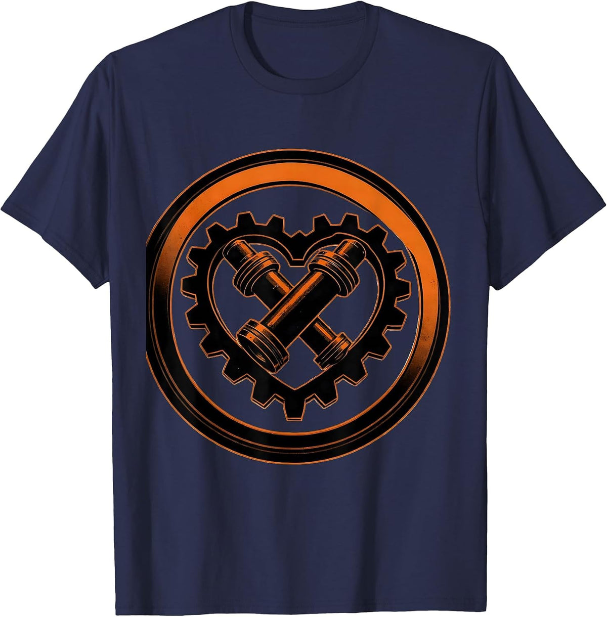 Mechanical Heart Gears and Pistons Illustration T-Shirt - Navy Blue