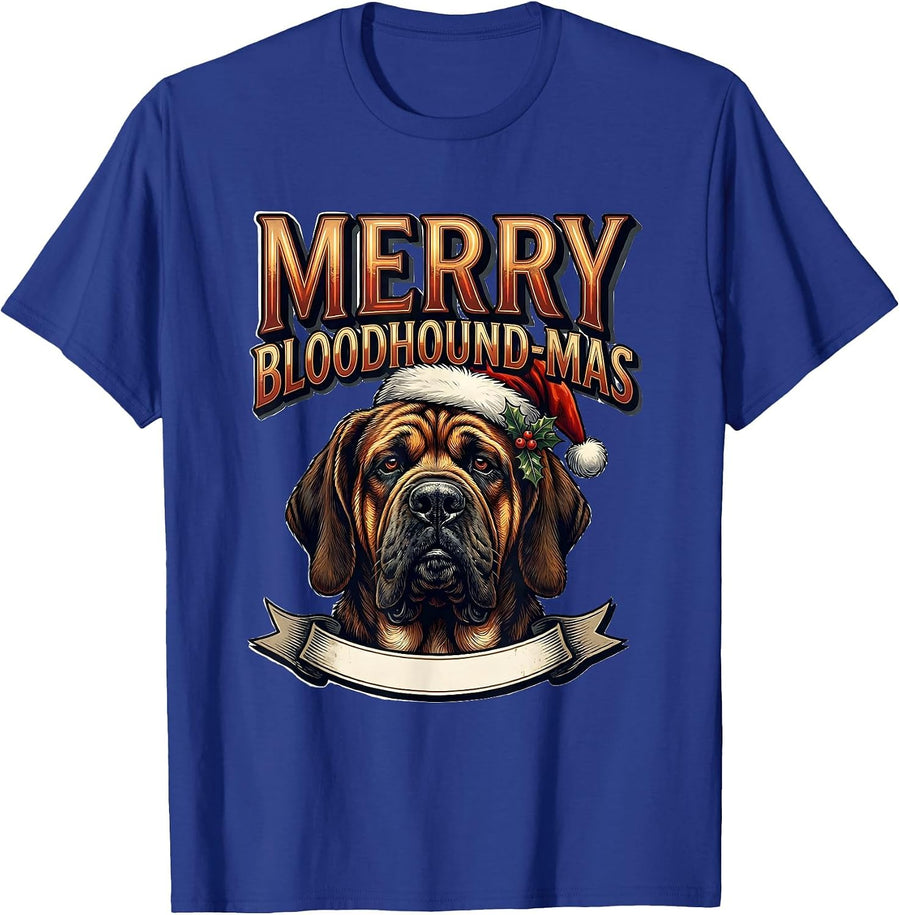 Merry Bloodhound-mas Sign Painter Showcard Funny Dog Lover T-Shirt - Royal Blue