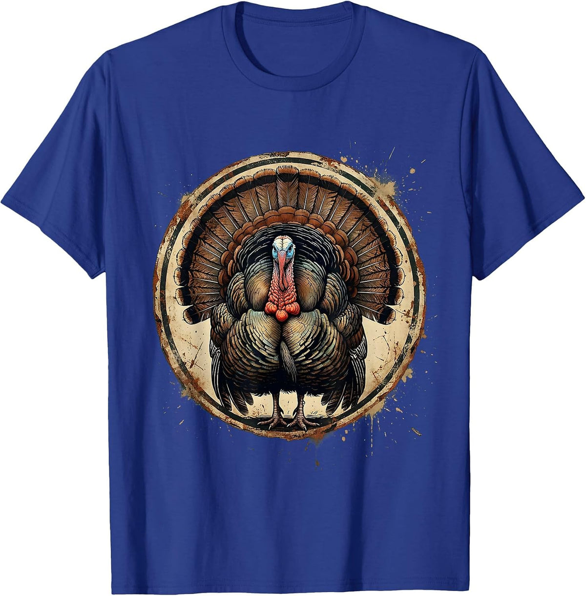 Men's Turkey Fan Spread Full Strut Hunting Illustration T-Shirt - Royal Blue