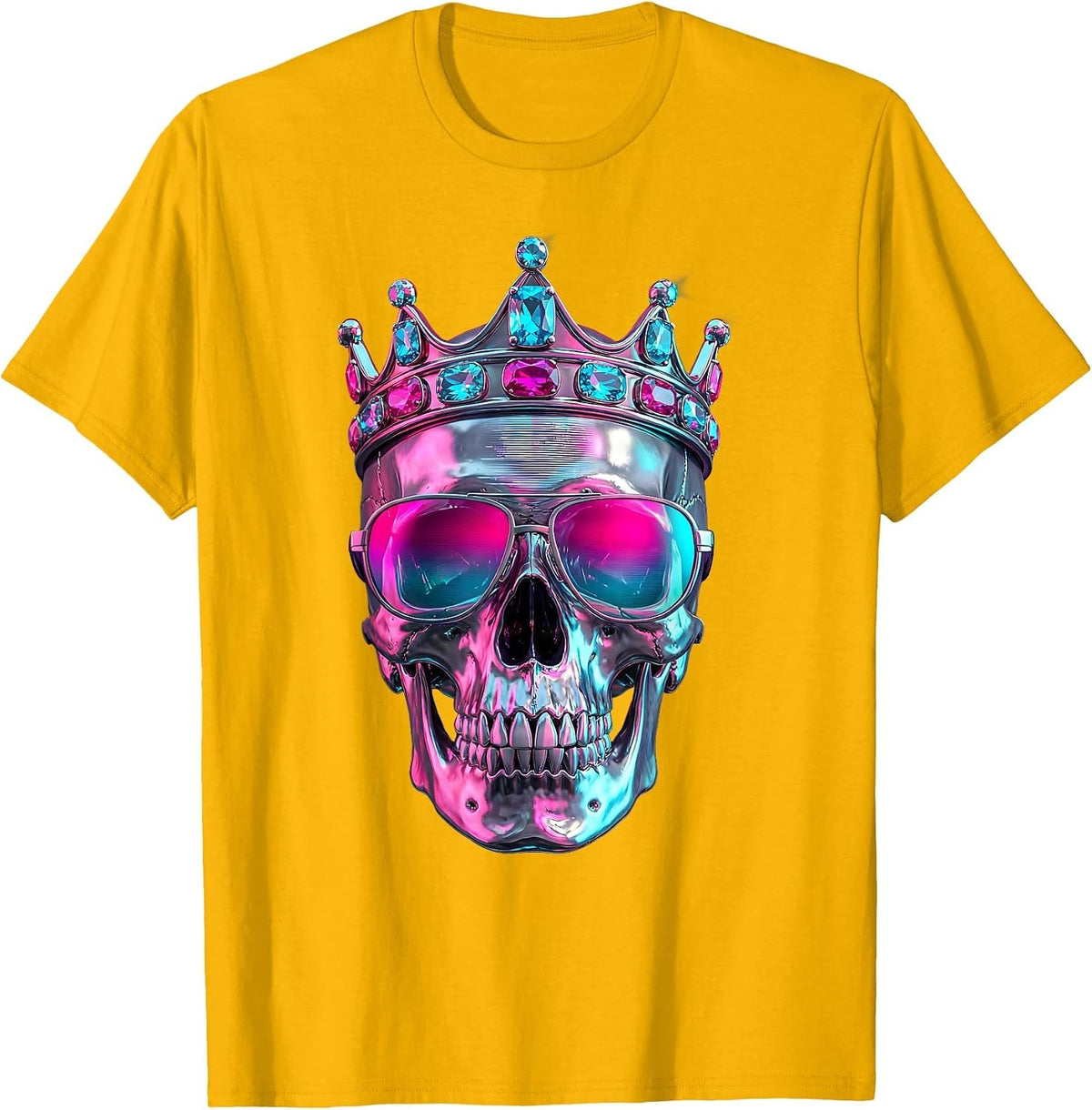 Crowned Skull With Sunglasses Brat Graphic T-Shirt - Golden Yellow