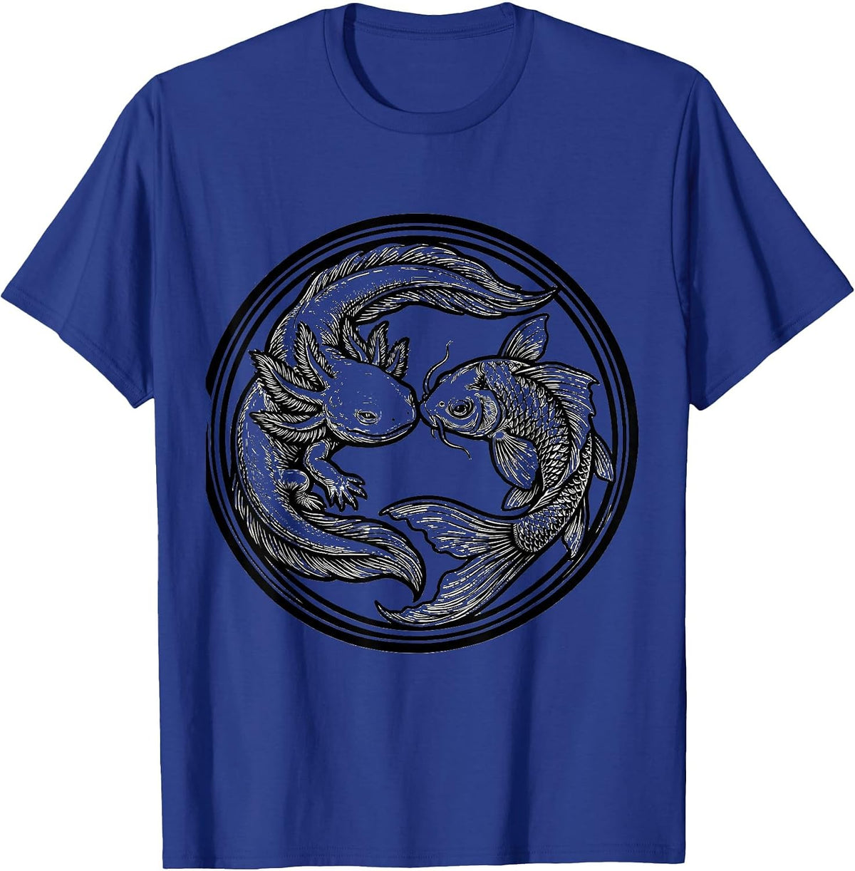 Men's Axolotl vs Koi Fish Showdown Graphic T-Shirt - Royal Blue