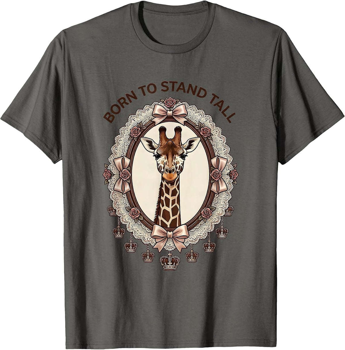 Men's Born to Stand Tall Giraffe Print Design T-Shirt - Asphalt Grey