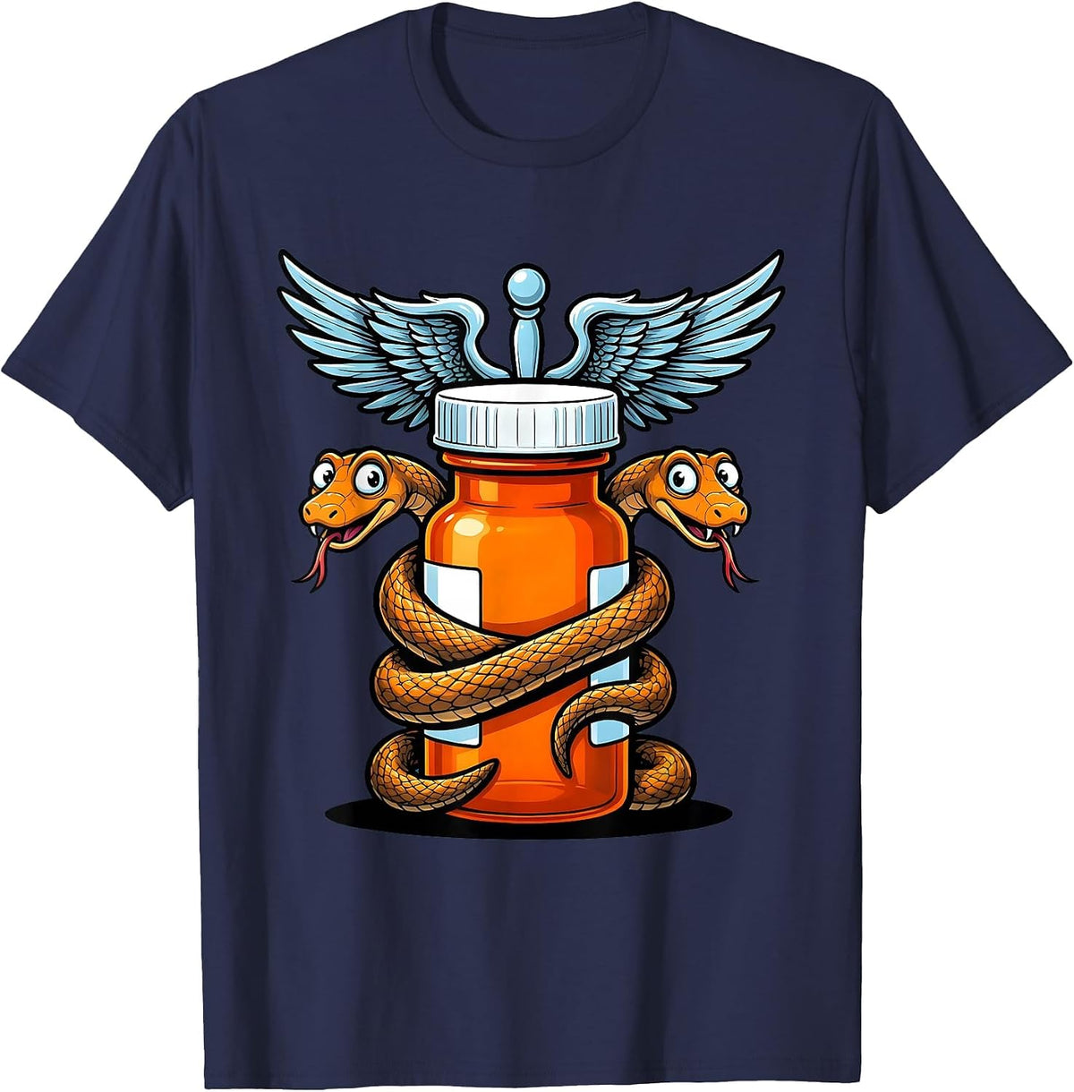 Men's Pharmacy Technician Caduceus Prescription Bottle T-Shirt - Navy Blue