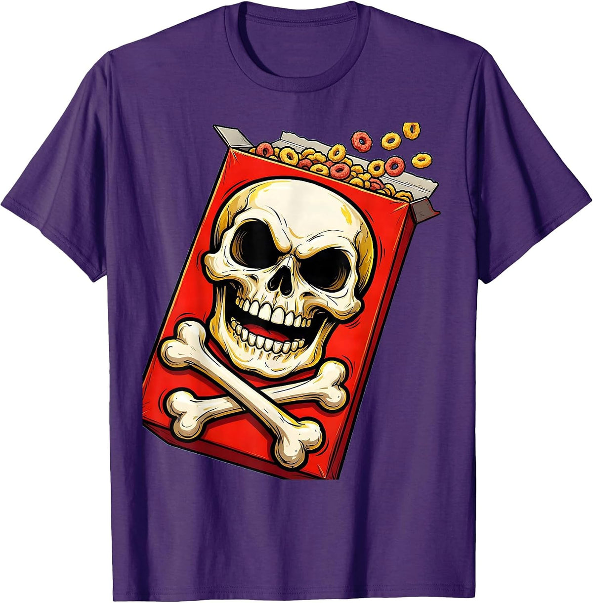 Cereal Killer Skull and Crossbones Graphic T-Shirt - Purple