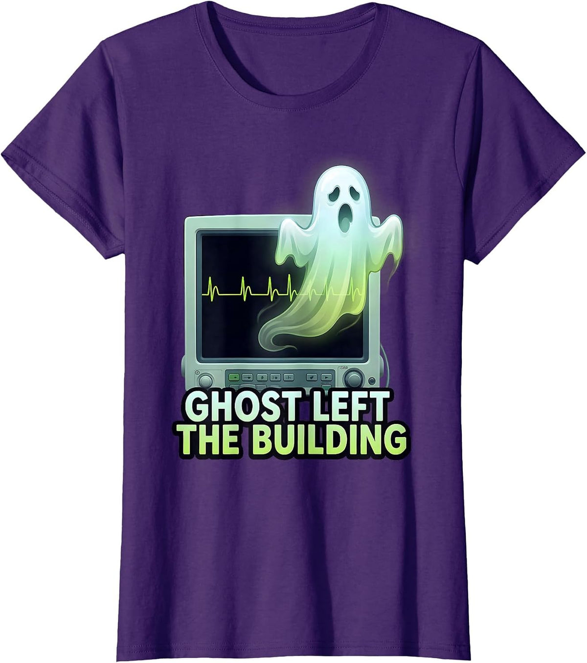 Women's Ghost Left the Building Halloween Nurse Design T-Shirt - Purple