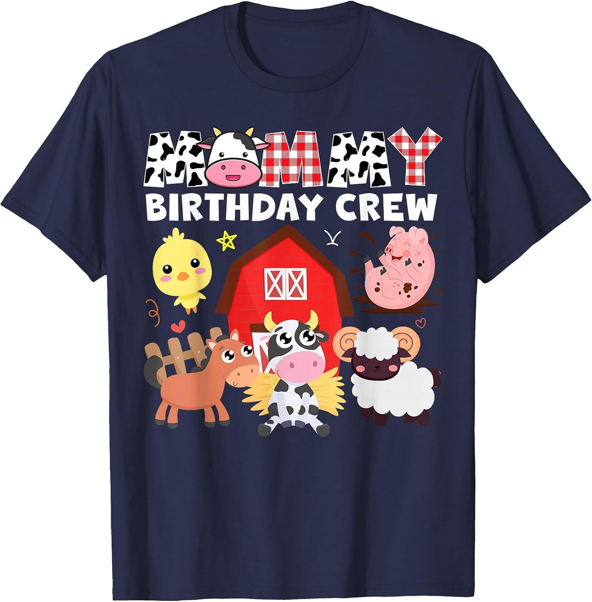 Cow Mommy Birthday Crew Farm Theme Animals Birthday Party T-Shirt - Navy Blue