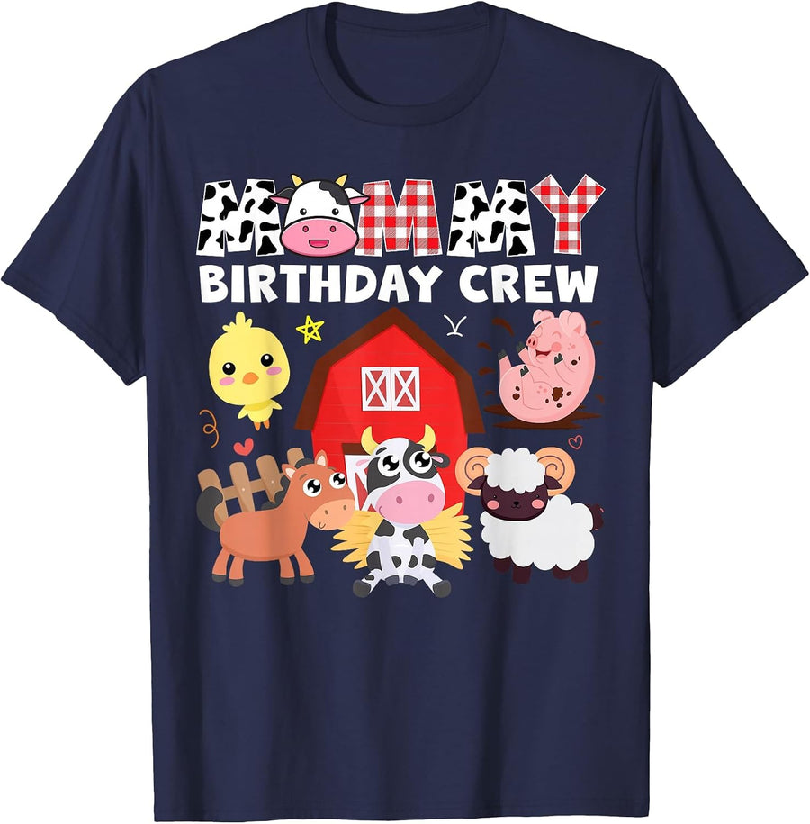 Cow Mommy Birthday Crew Farm Theme Animals Birthday Party T-Shirt - Navy Blue