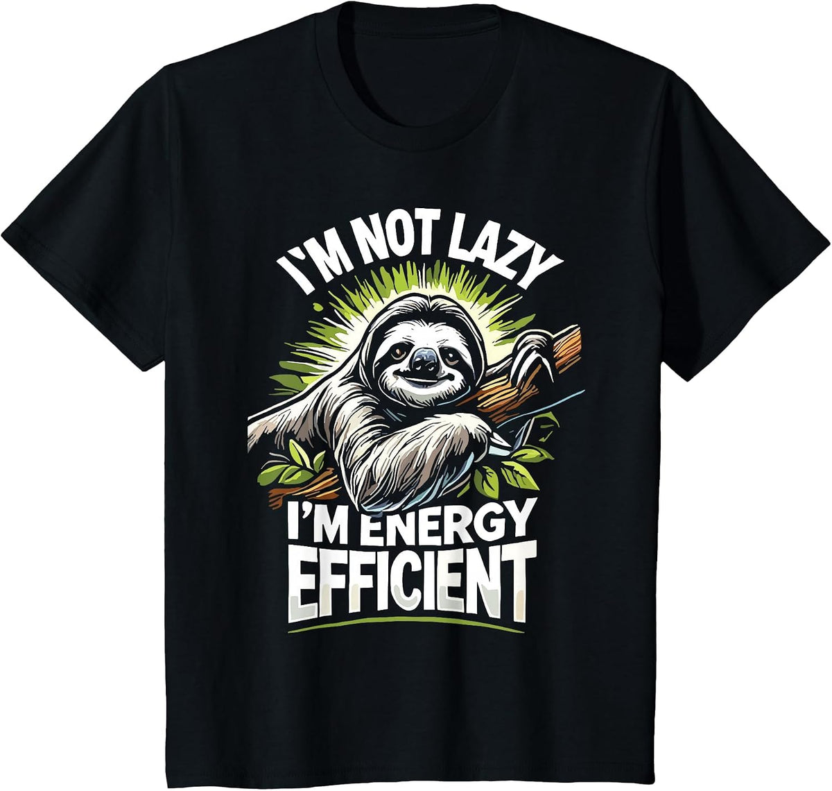 Herbivore I'm Not Lazy I'm Energy Efficient Cute Sloth T-Shirt - Black