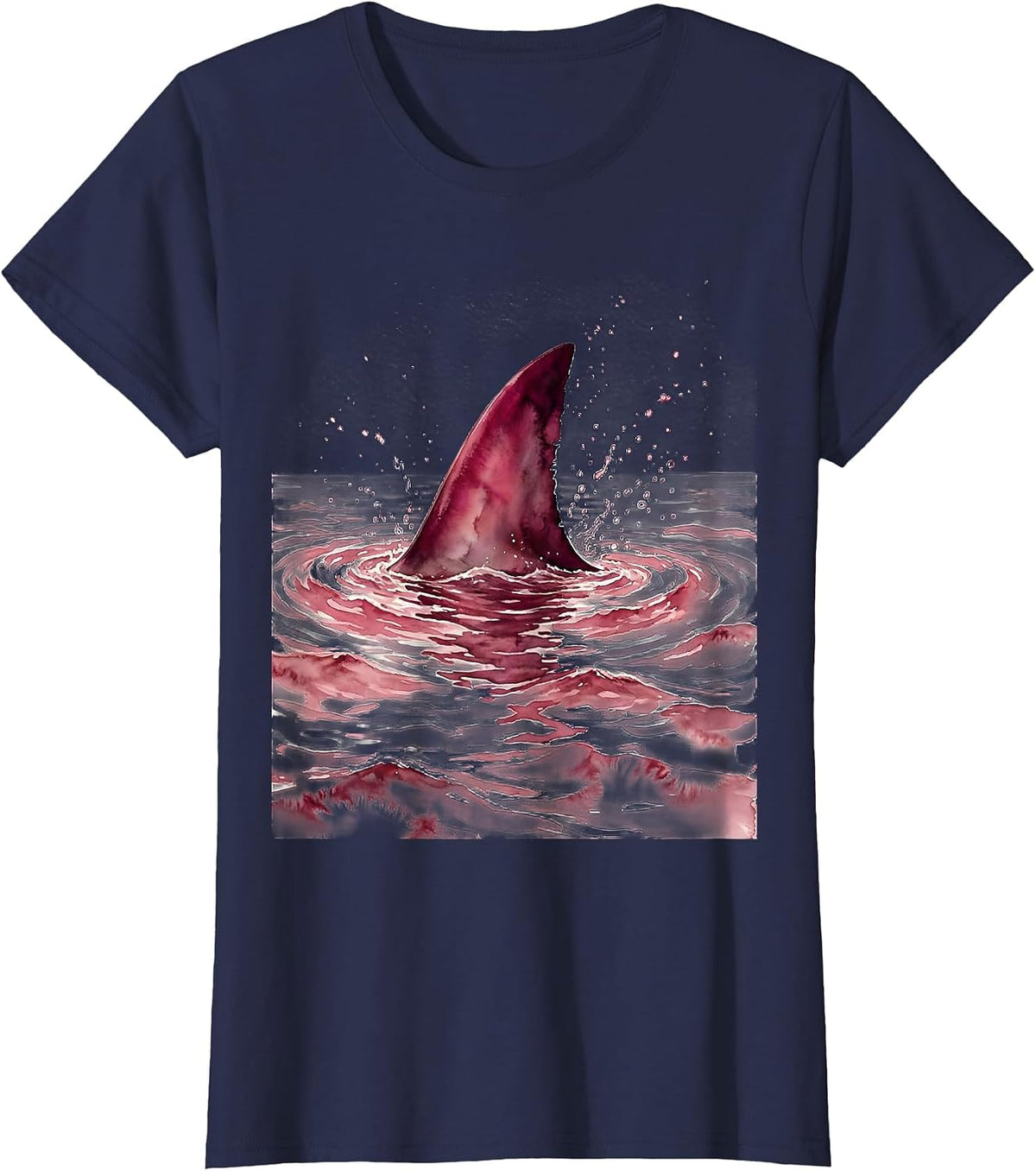 Women's Pink Out Shark Fin Ocean Graphic T-Shirt - Navy Blue