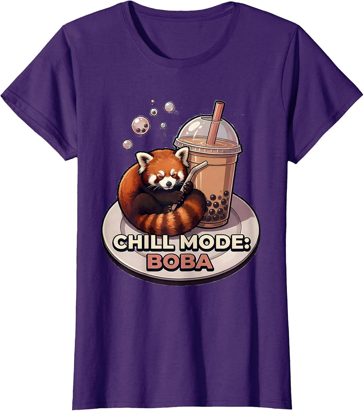 Women's Chill Mode: Boba Cute Panda Boba Tea Kawaii Anime Girl T-Shirt - Purple