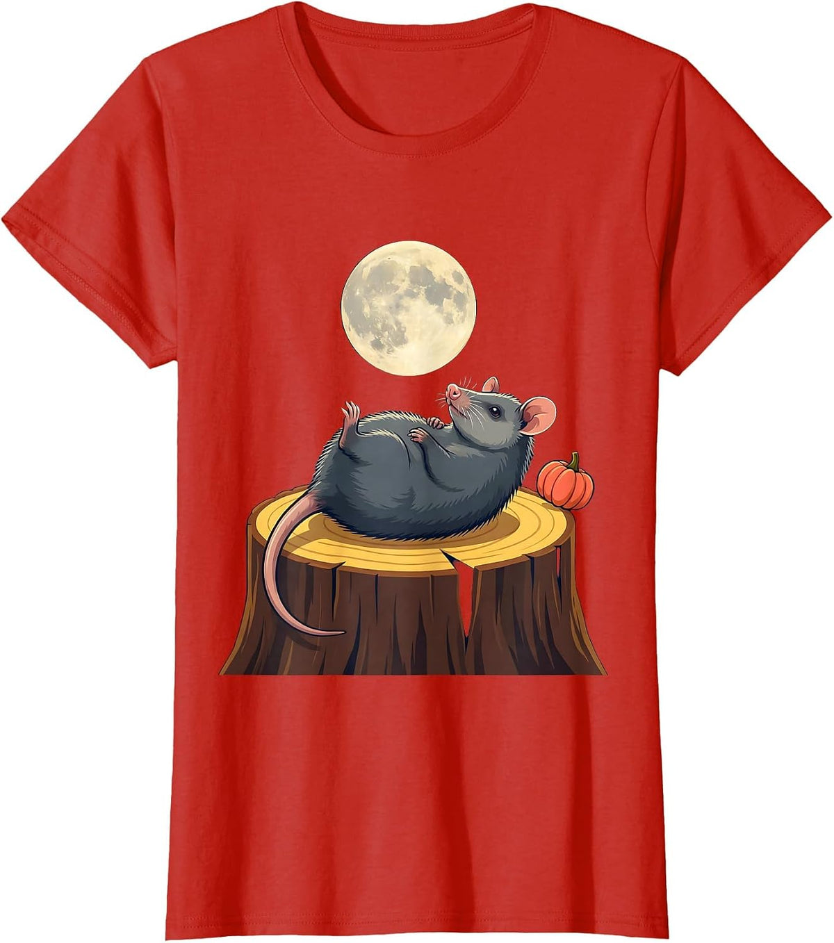 Opossum Moon Halloween Spooky Novelty T-Shirt - Red