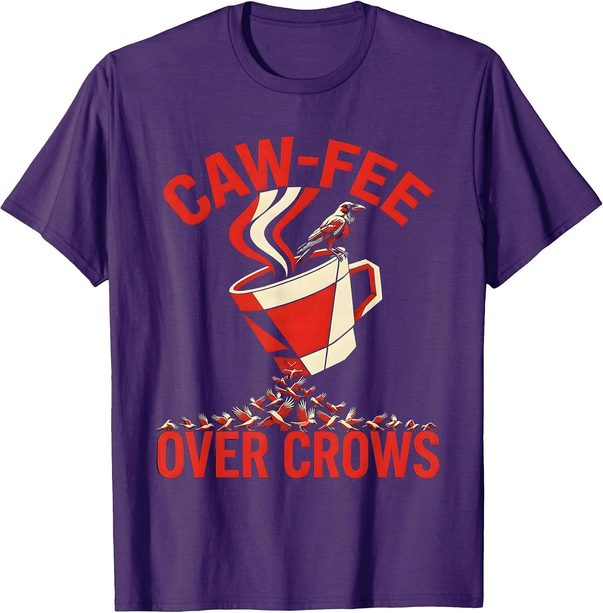 Caw-Fee Crow Coffee Lover Graphic Design T-Shirt - Purple