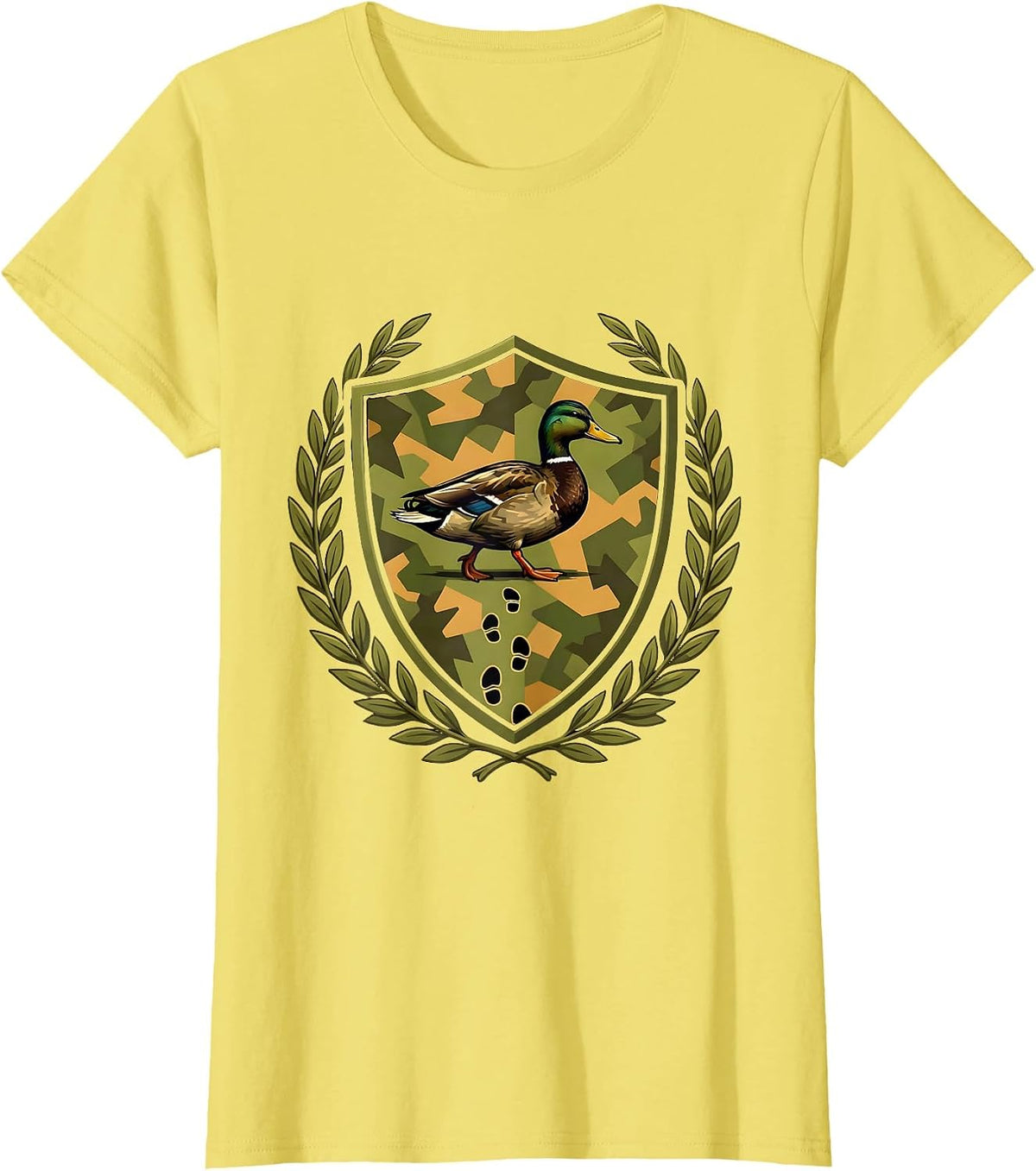Women's Duck Footprints Camo Hunting Graphic Tee T-Shirt - Lemon Yellow