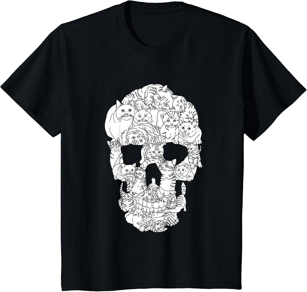 Cat Skull Kitty Skeleton Halloween Emo Goth Punk Girl Teens T-Shirt - Black